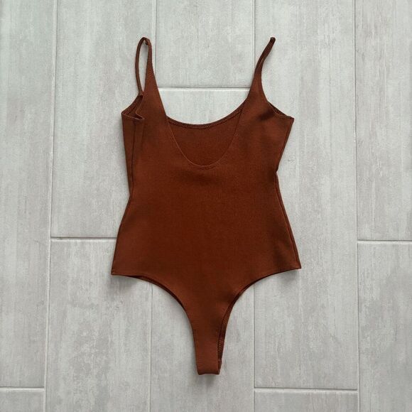 Dance & Marvel Bodysuit Sleeveless Spaghetti Strap Thong Coffee Slimming Plunge - Picture 4 of 8